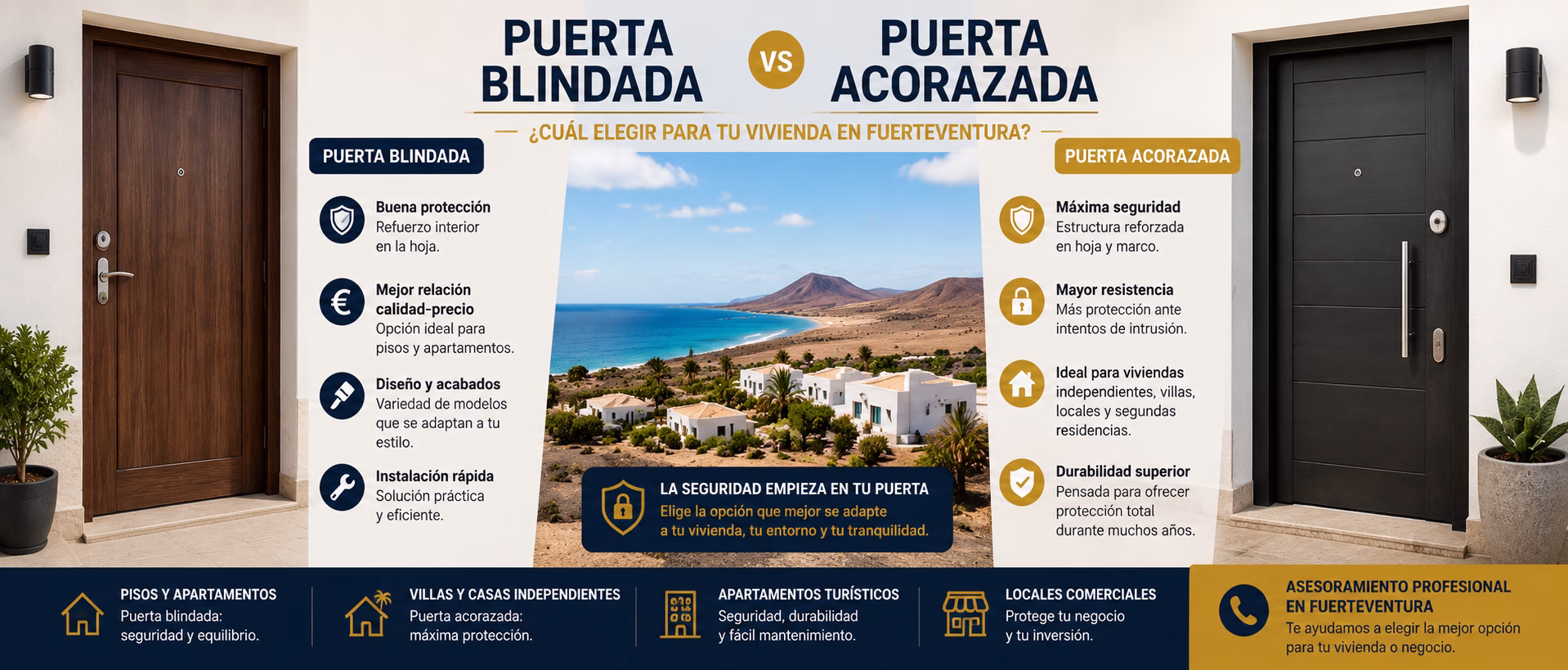 Puerta blindada y puerta acorazada para vivienda en Fuerteventura